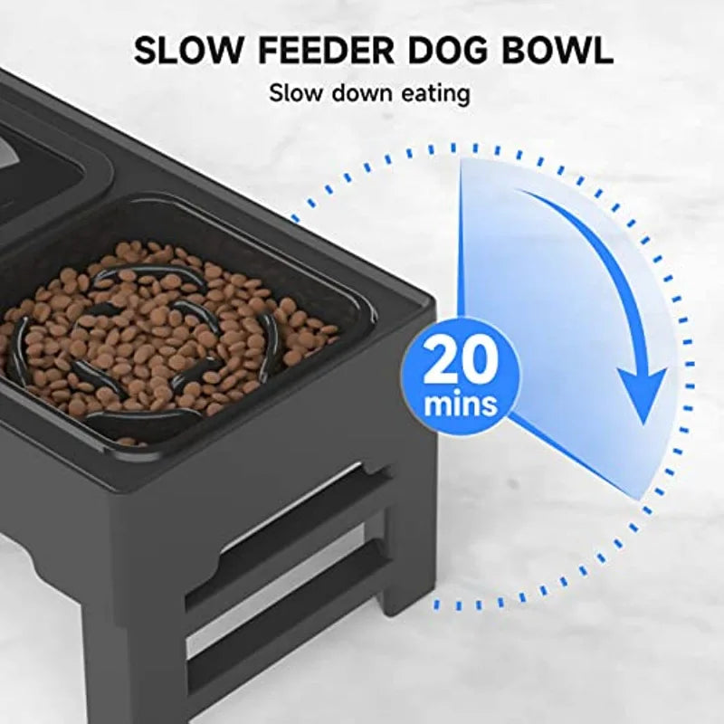 Elevated Dog Bowl, Adjustable Raised Dog Bowl with Slow Feeder Pet Friendly Supplies