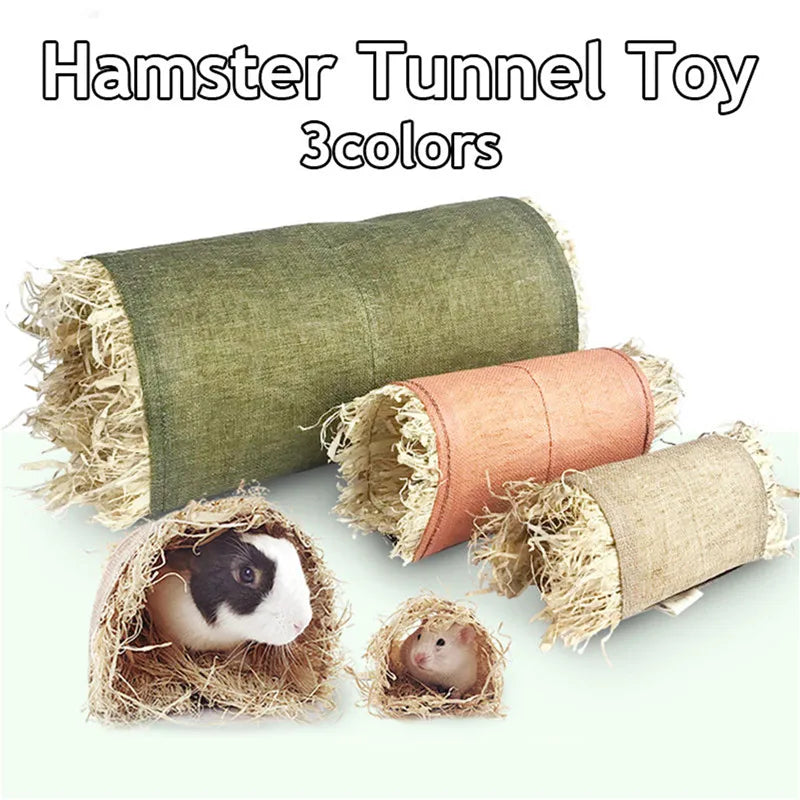 "Colorful hamster tunnel toys in 3 shades promoting pet enrichment and play. Perfect for small rodents' hide and seek fun. Safe, durable material."