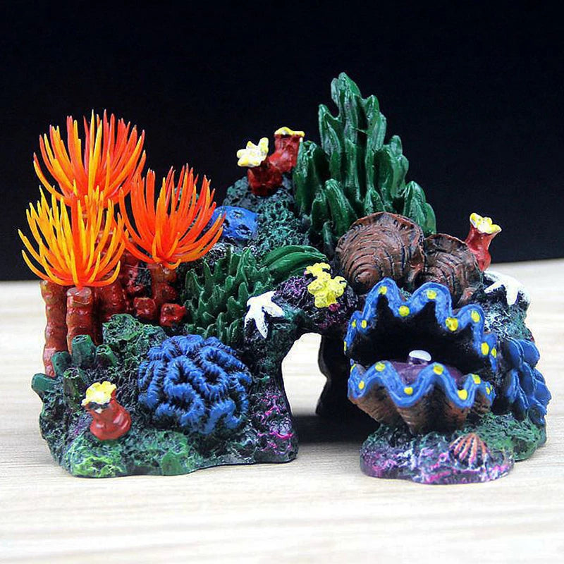 Aquarium Resin Coral Plant Shell Reef Mountain Cave Ornament Fish Tank Decor Pet Friendly Supplies