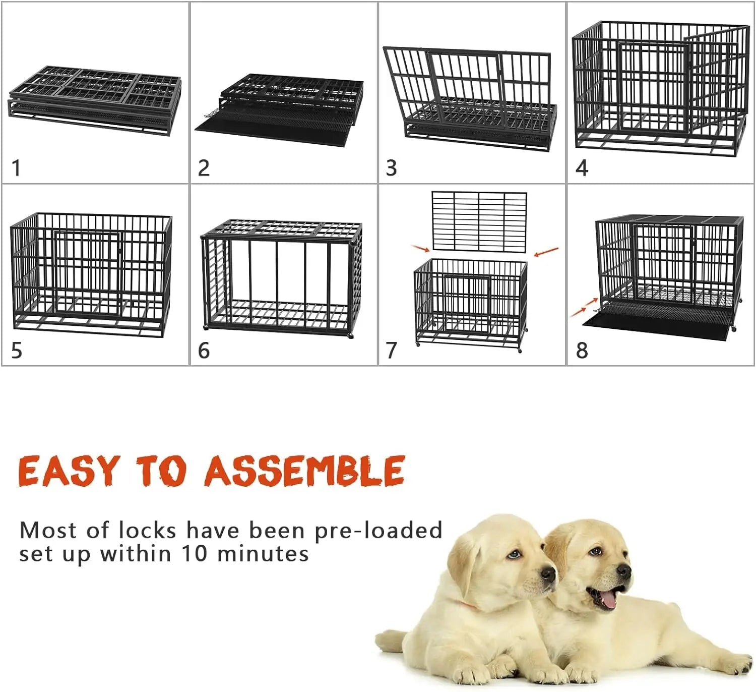 48/38 inch Heavy Duty Indestructible Dog Crate Pet Friendly Supplies