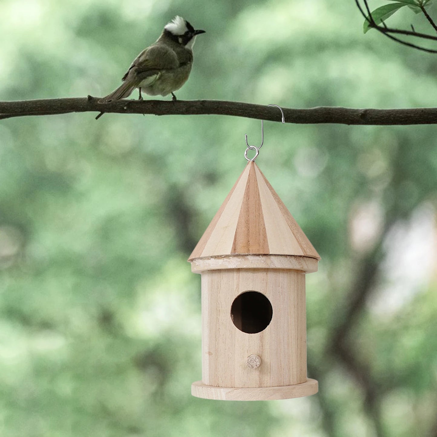 Natural Unfinished Wooden Hanging Birdhouse For Garden Patio Decoration - Pet Friendly Supplies