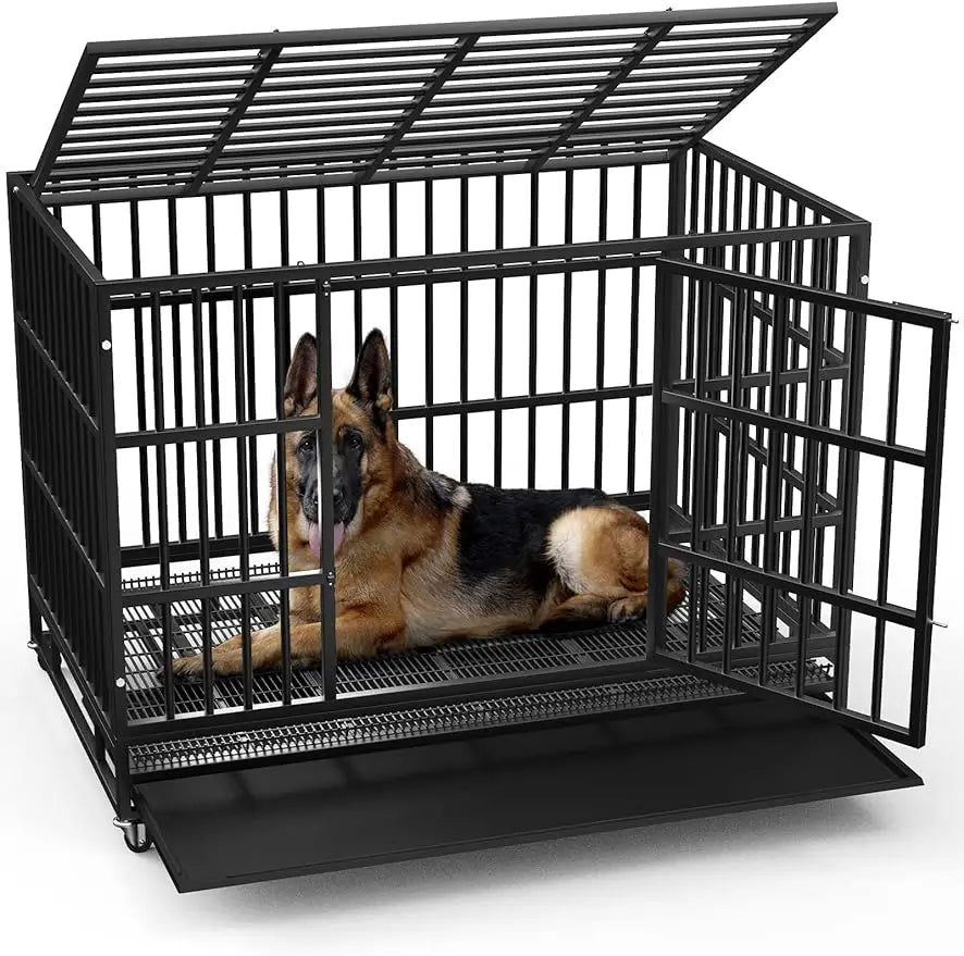 48/38 inch Heavy Duty Indestructible Dog Crate Pet Friendly Supplies