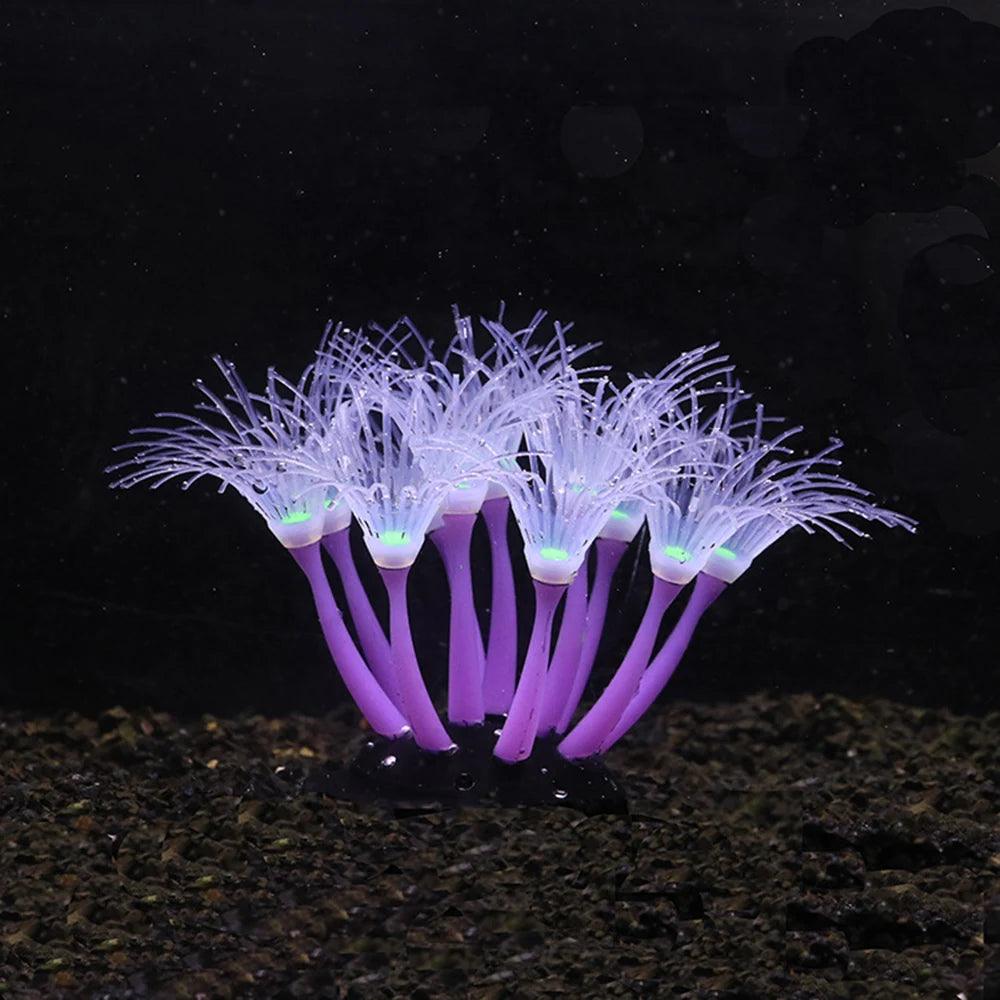 1Pc Silicone Glowing Artificial Coral Fish Tank Decorations Pet Friendly Supplies