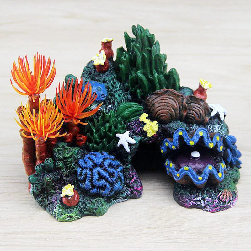 Aquarium Resin Coral Plant Shell Reef Mountain Cave Ornament Fish Tank Decor Pet Friendly Supplies