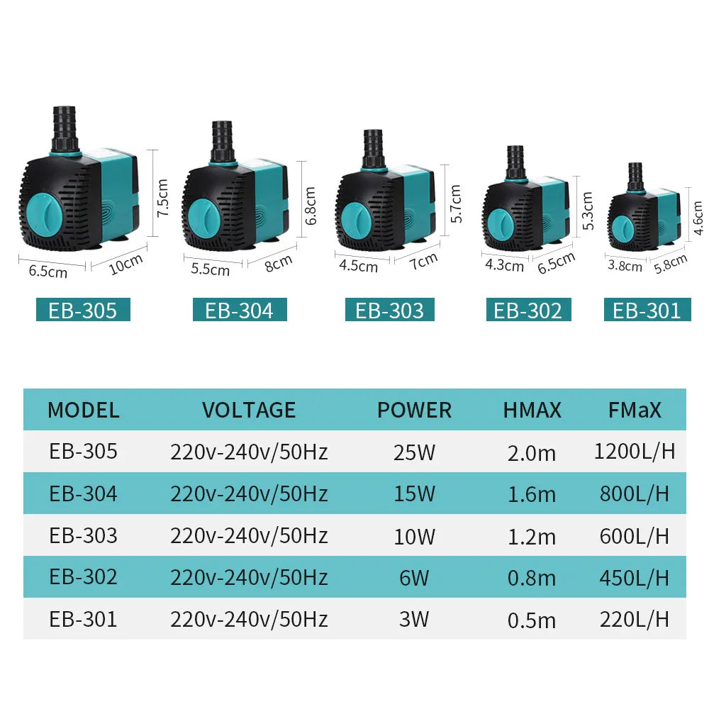 Ultra-Quiet 3-60W Submersible Water Pump Filter Fish Aquarium Water Pump Tank EU US 220V-240V Pet Friendly Supplies