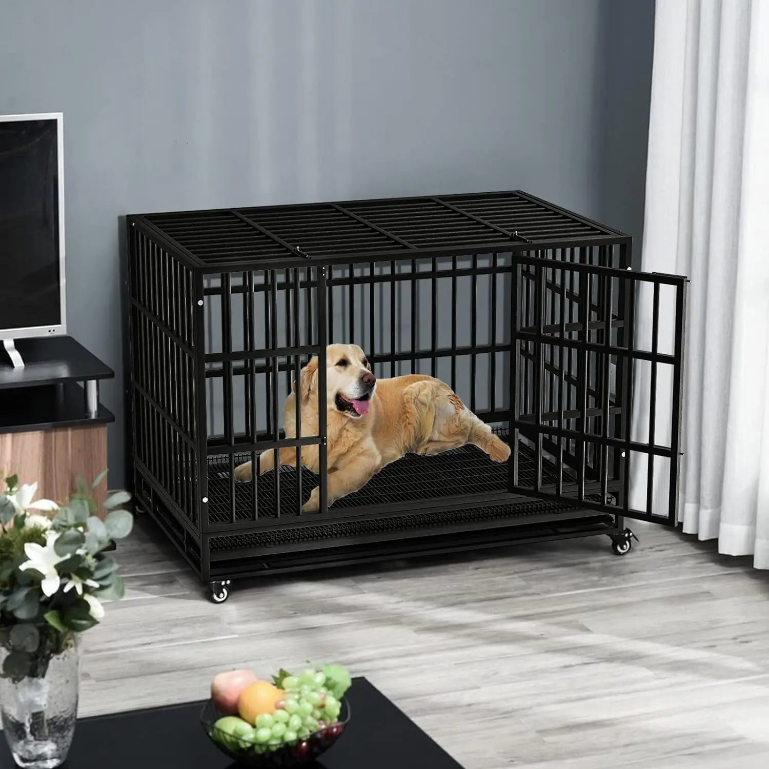 48/38 inch Heavy Duty Indestructible Dog Crate Pet Friendly Supplies