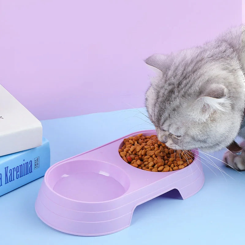 Plastic Double Feeding Bowl Pet Friendly Supplies