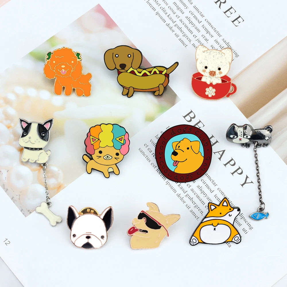 Lovely Cartoon Animal Dog Enamel Brooch Pet Friendly Supplies