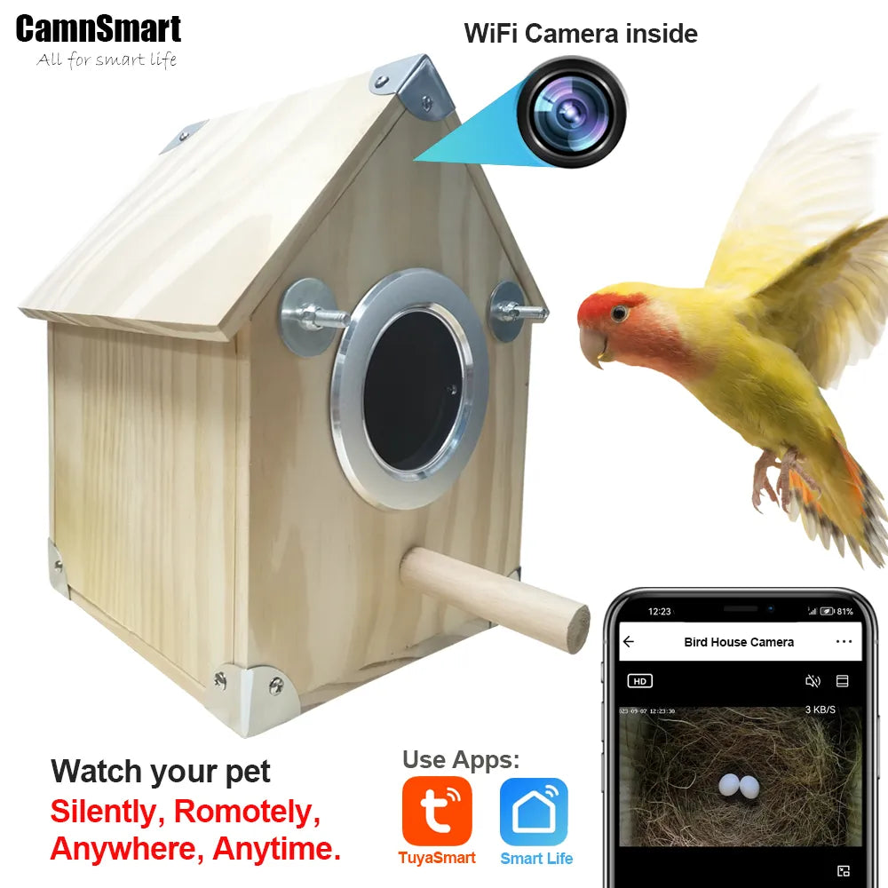 WIFI Camera Bird House Natural Wooden Care Nest Box Day Night Vision For Bird Activity - Pet Friendly Supplies