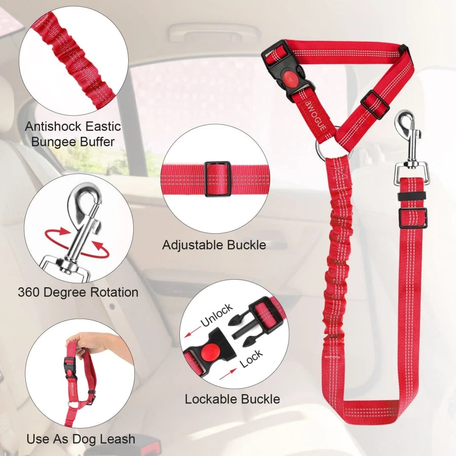 Dog car seat belt & leash with buffer elastic reflective safety rope Pet Friendly Supplies