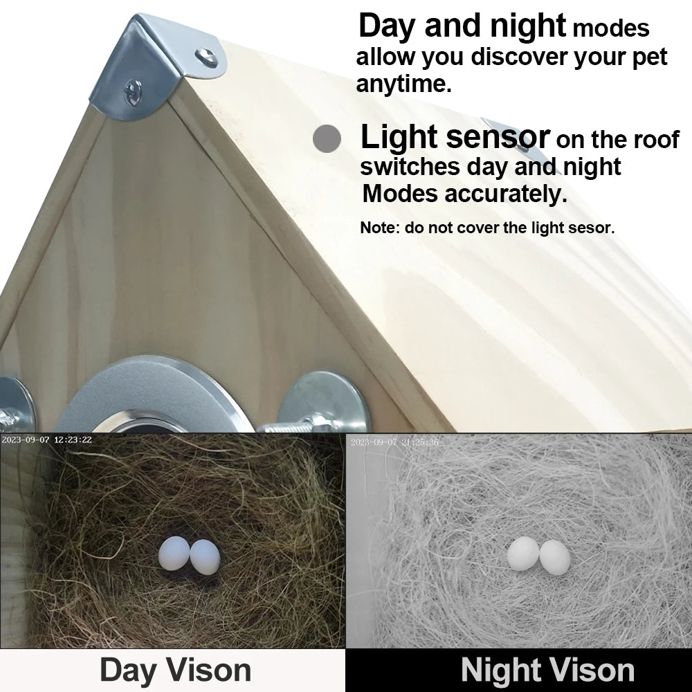 WIFI Camera Bird House Natural Wooden Care Nest Box Day Night Vision For Bird Activity - Pet Friendly Supplies