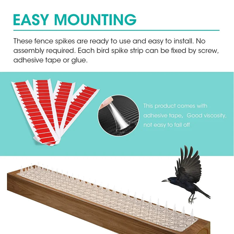 24 Pack Outdoor Transparent Clear PVC Bird Defender Spikes Strips for Outdoor Use - Pet Friendly Supplies