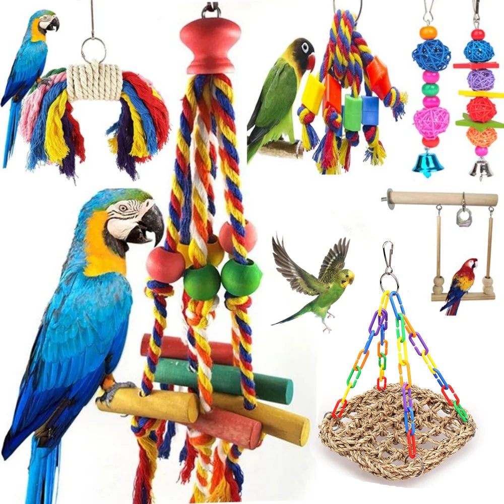 Bird Chew Toy Cotton Rope Wooden Pet Friendly Supplies