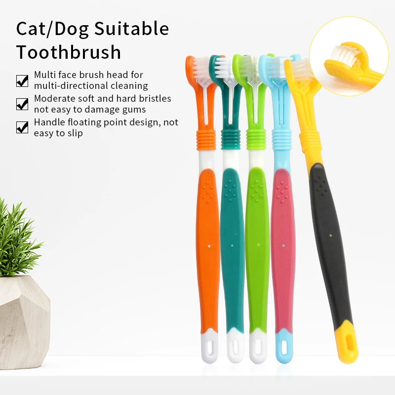 Three Sided Pet Toothbrush Three-Head Multi-angle Toothbrush Pet Friendly Supplies