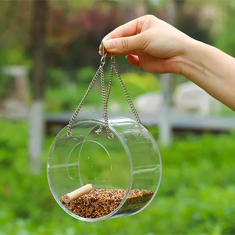 Hanging Acrylic Bird Feeder Food Box Anti-scatter In Two Designs - Pet Friendly Supplies