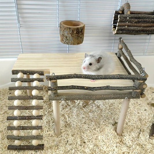 Beautiful Natural Wooden Platform Stand Shelf For Small Animal