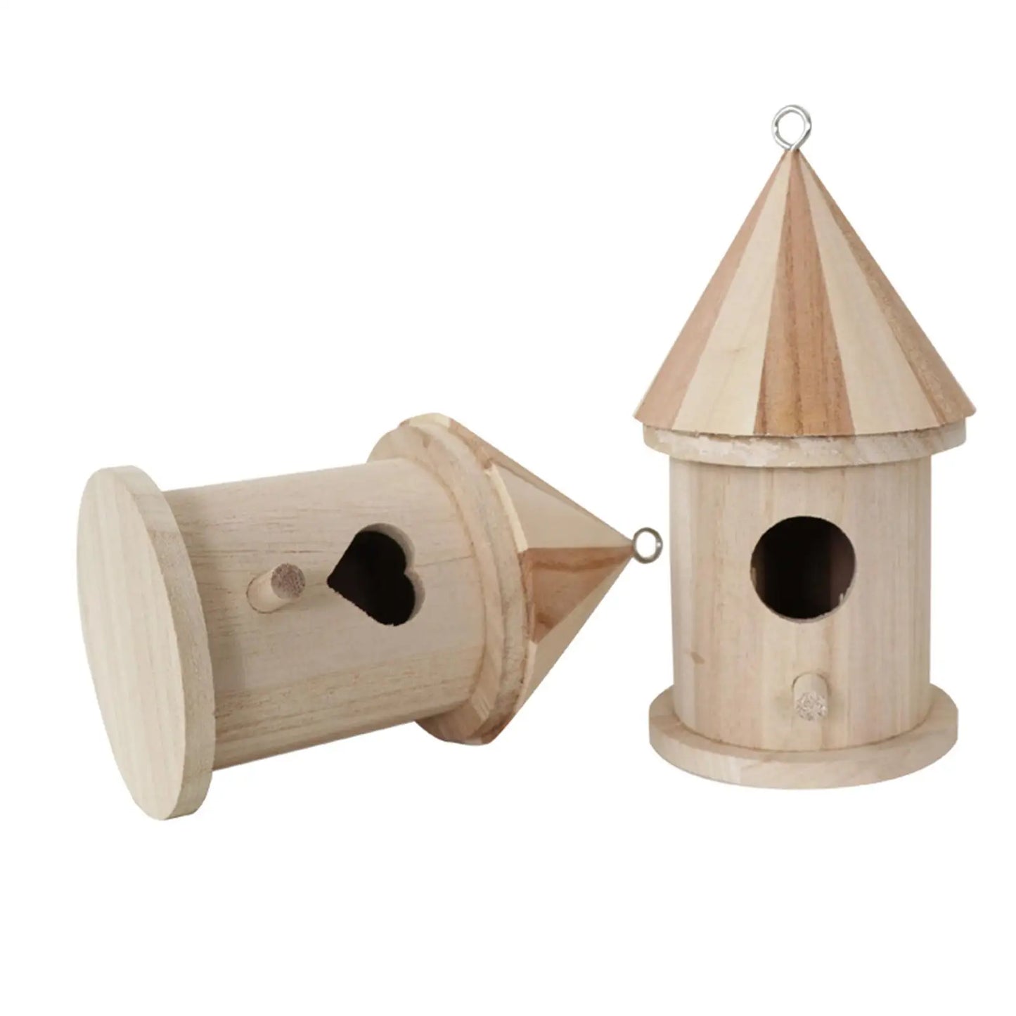 Natural Unfinished Wooden Hanging Birdhouse For Garden Patio Decoration - Pet Friendly Supplies