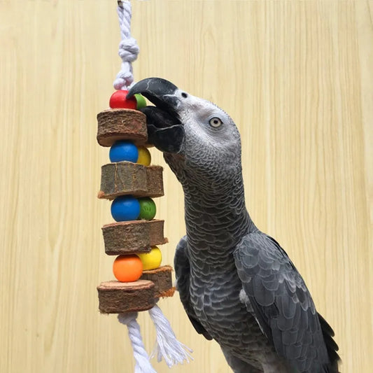 Natural Wooden Two Ropes Bird Toy Colorful String Hanging Chew - Pet Friendly Supplies