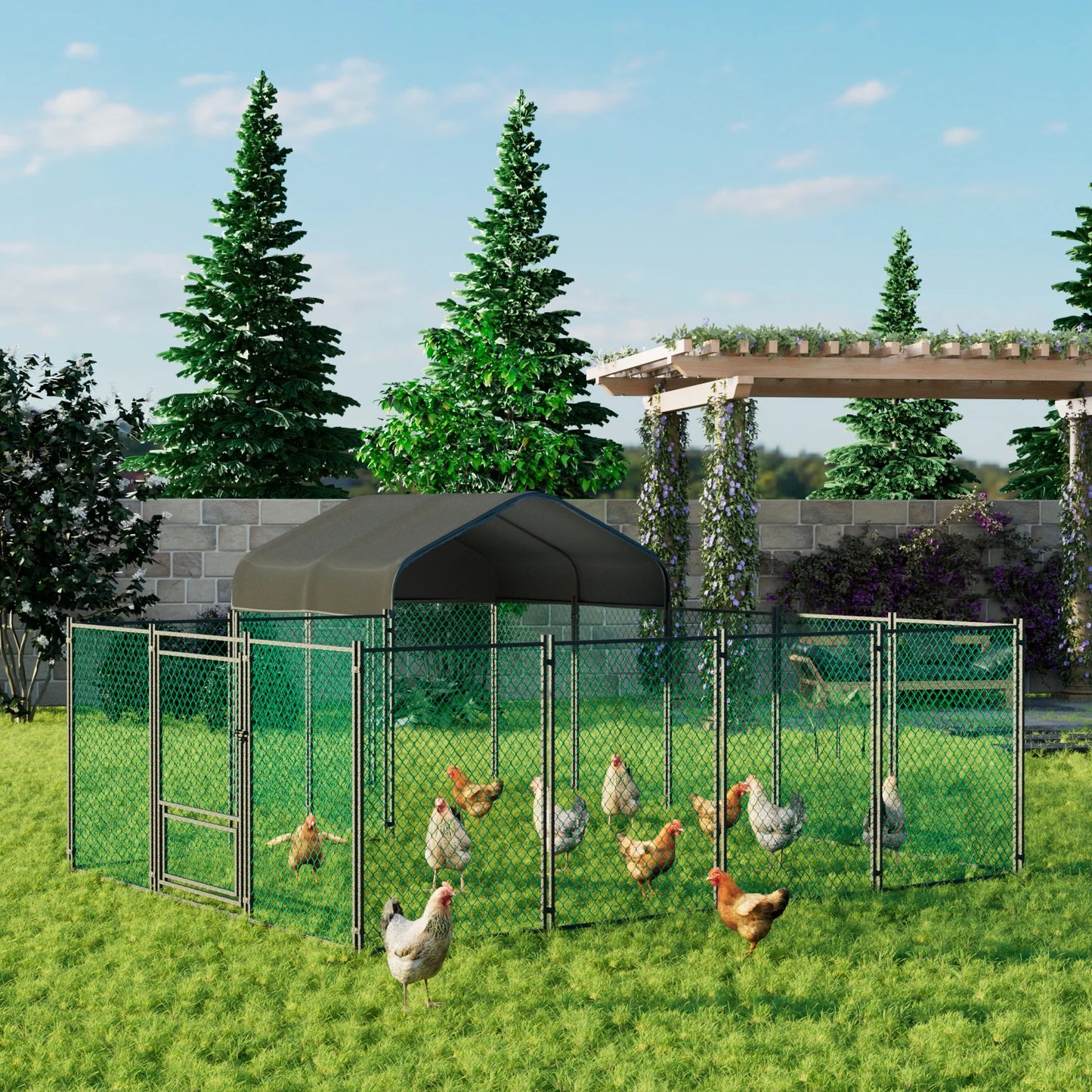 Chicken Coop 12.9x10.2x5.1ft Chicken Run Pen for Yard with Cover Outdoor Metal Portable Chicken Cage Enclosure Crate - Pet Friendly Supplies