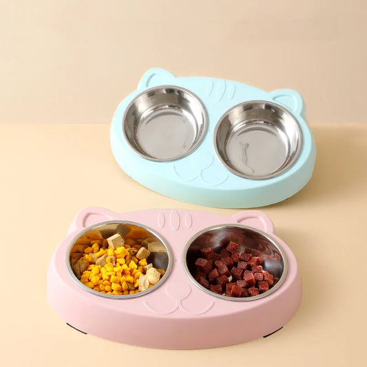 Plastic Tray Feeder Double Bowl Pet Friendly Supplies