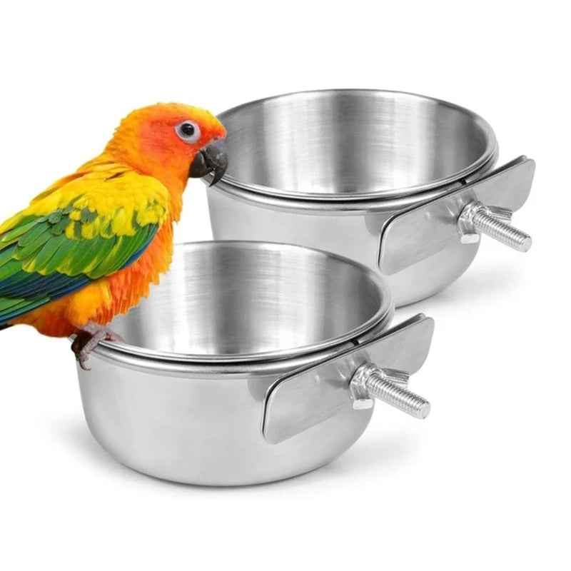 Stainless Steel Bird Feeding/Water Bowel. Clamp On Bird Cage - Pet Friendly Supplies