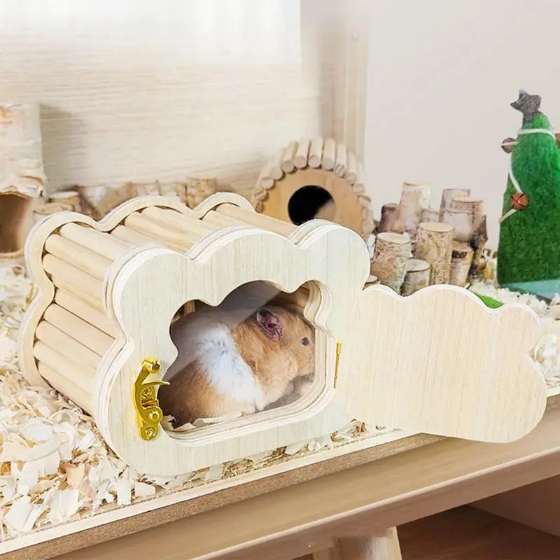 Wooden Small Animal Hideout House Cute Cloud Shapes Pet Friendly Supplies