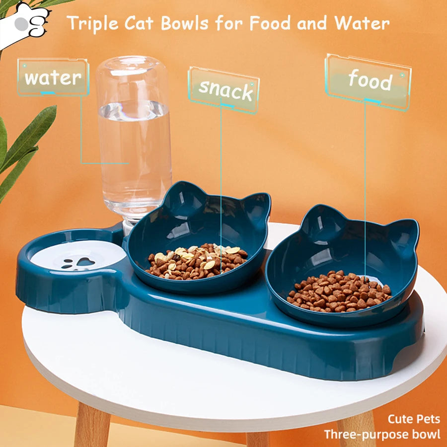 2-in-1 Double Bowls with Automatic Drinking Bottle, Tilted and Rotatable Design Pet Friendly Supplies