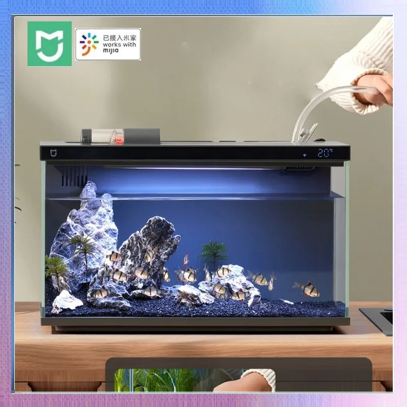 Smart Fish Tank Mobile controlled remote feeding, Remote temperature monitoring, High Intensity Water Purification Aquarium Pet Friendly Supplies