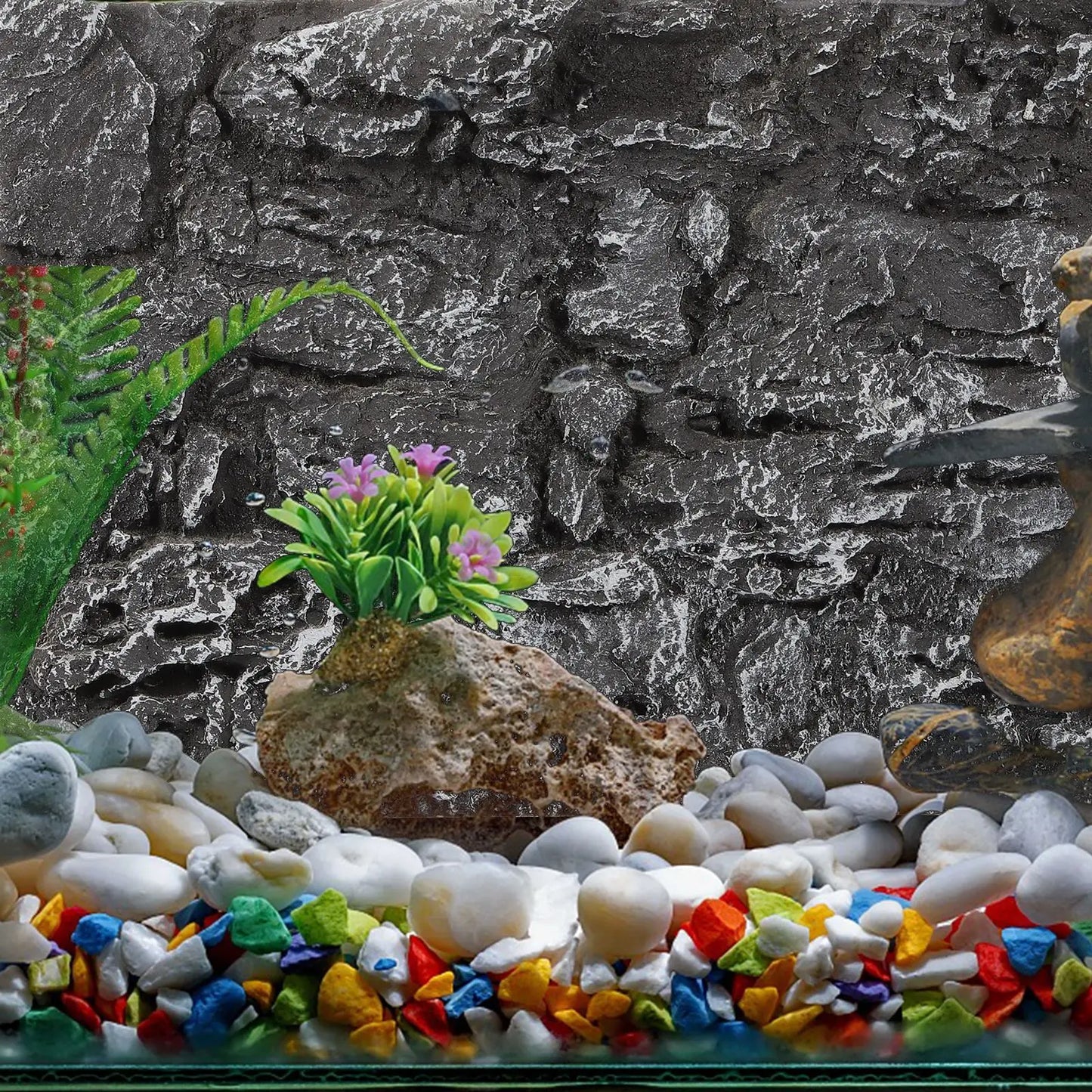 Aquarium Background 3D Marble Black Stone Rock Wall Fish Tank Reptile Habitat Terrariums Decorations Pet Friendly Supplies