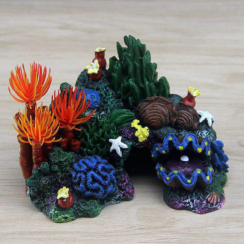 Aquarium Resin Coral Plant Shell Reef Mountain Cave Ornament Fish Tank Decor Pet Friendly Supplies