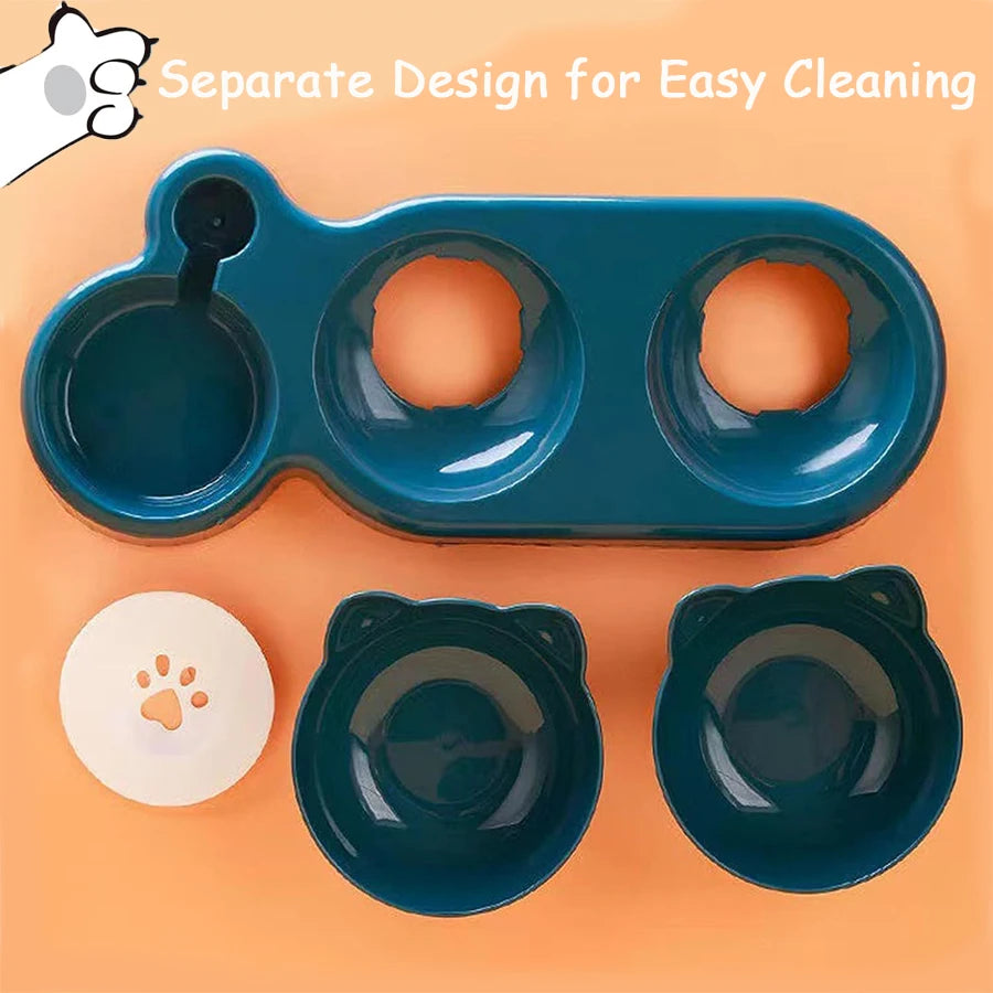 2-in-1 Double Bowls with Automatic Drinking Bottle, Tilted and Rotatable Design Pet Friendly Supplies