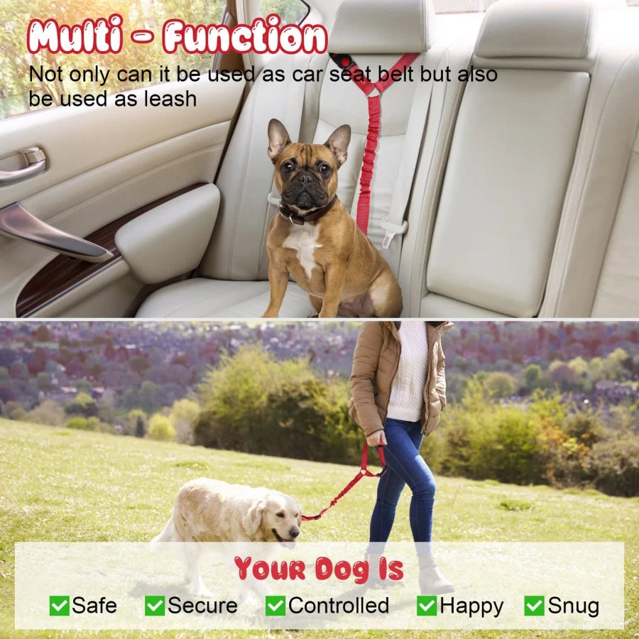 Dog car seat belt & leash with buffer elastic reflective safety rope Pet Friendly Supplies