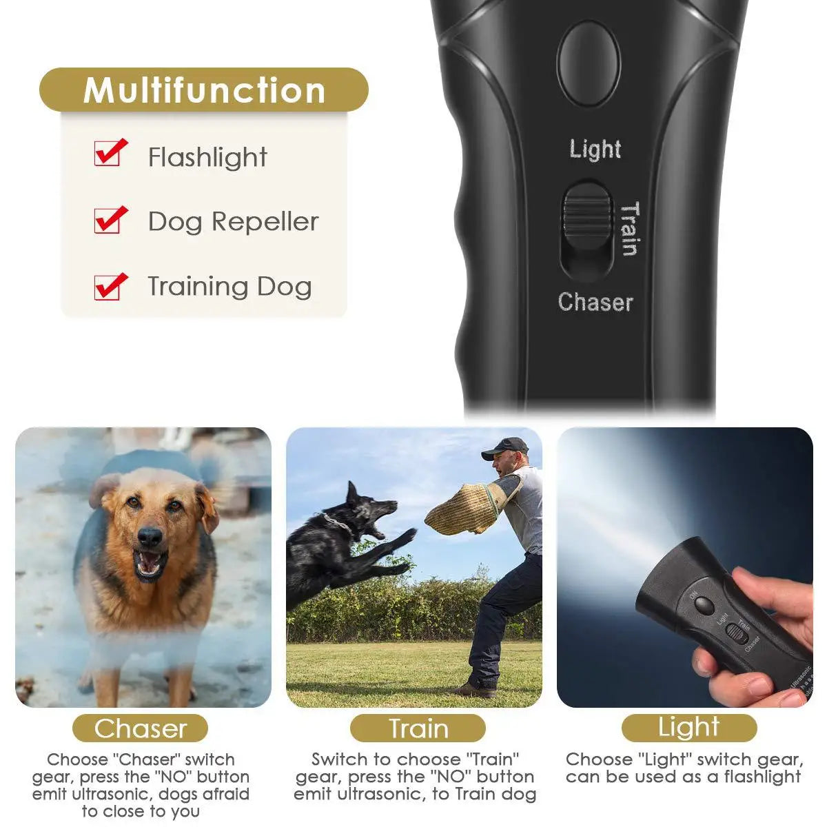 Ultrasonic Bark Deterrents Training Equipment with Flashlight Led Pet Friendly Supplies