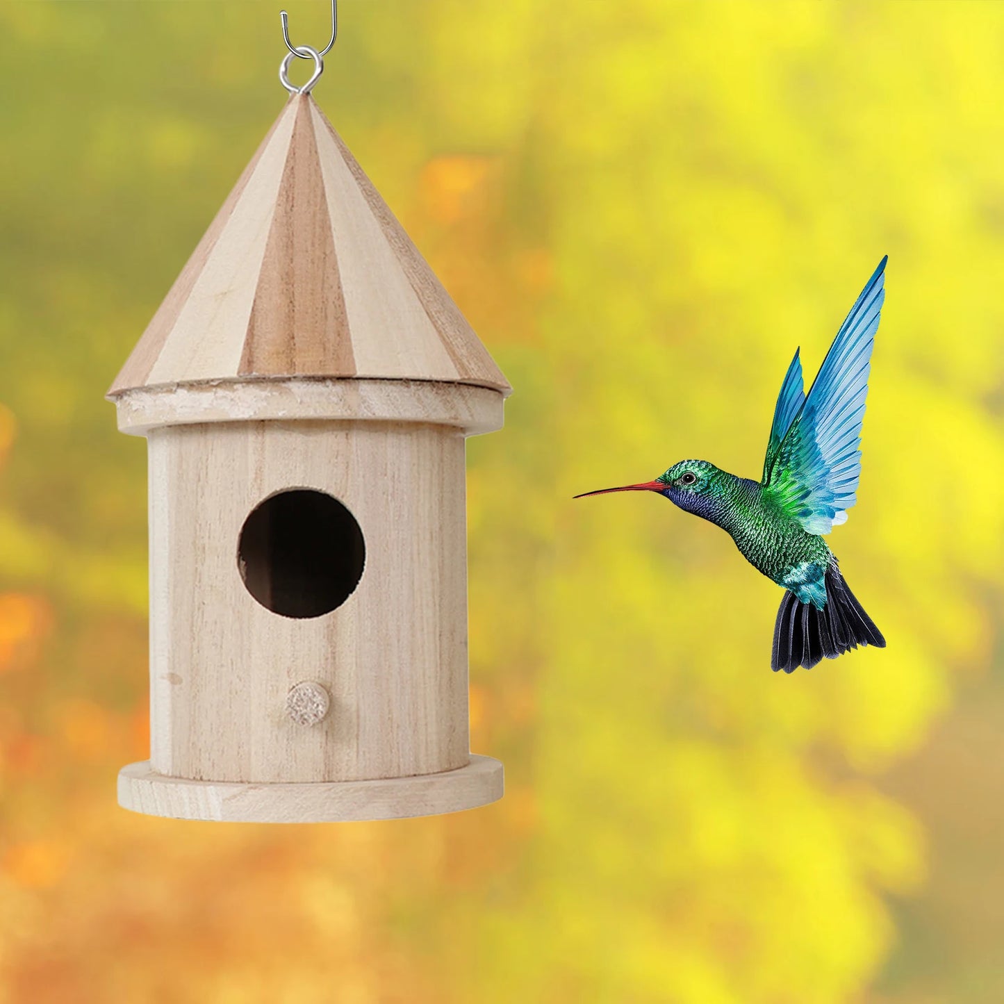 Natural Unfinished Wooden Hanging Birdhouse For Garden Patio Decoration - Pet Friendly Supplies