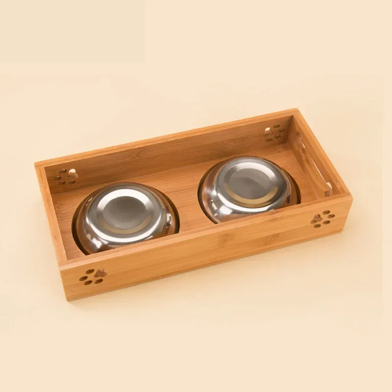 Bamboo Wooden Pet Bowl Pet Friendly Supplies