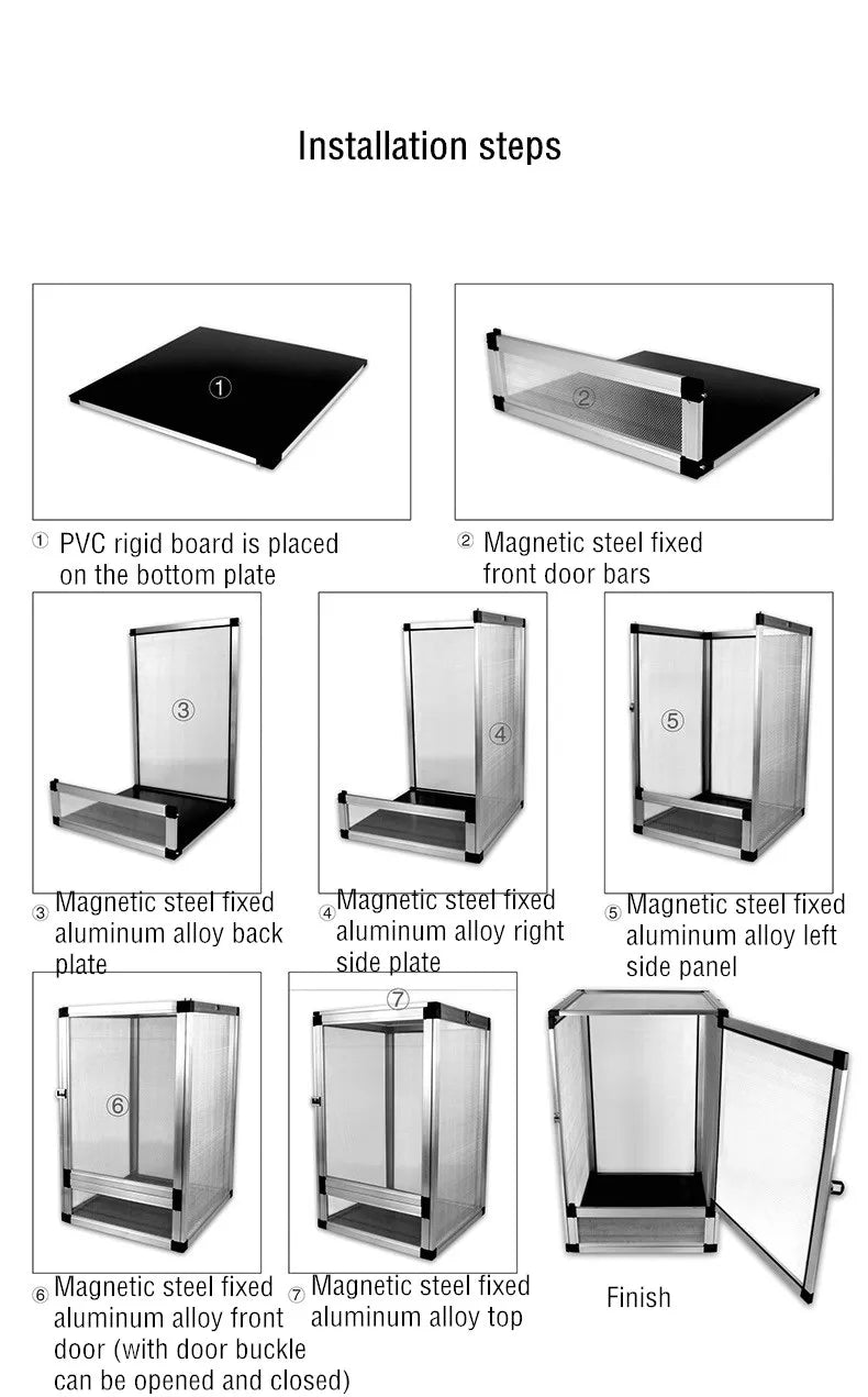 Stylish Silver Reptile Terrarium Habitat Fresh Air Screen Design With Aluminium Frame - Pet Friendly Supplies