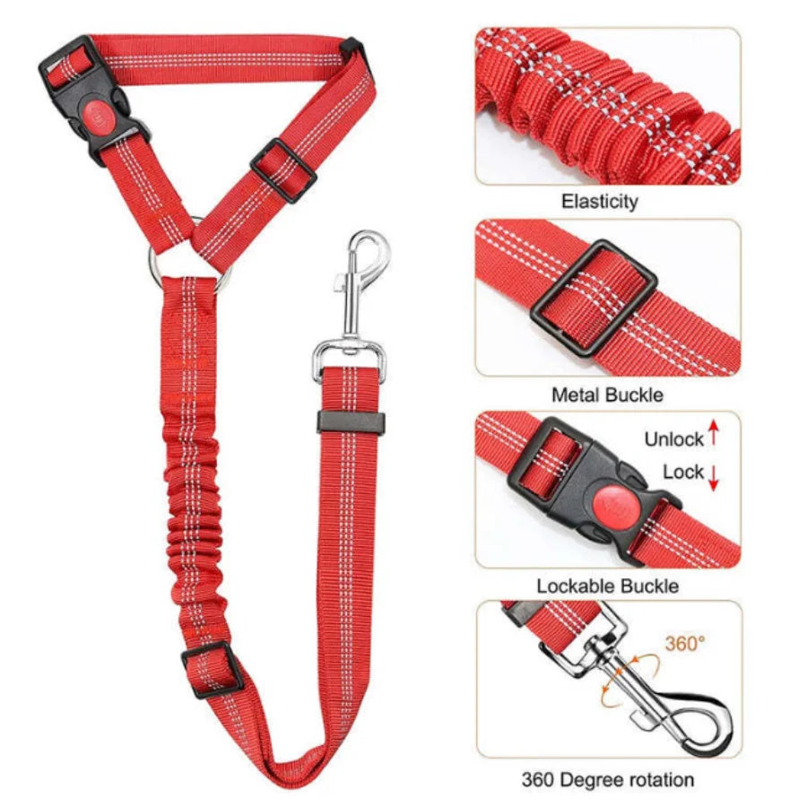 Dog car seat belt & leash with buffer elastic reflective safety rope Pet Friendly Supplies