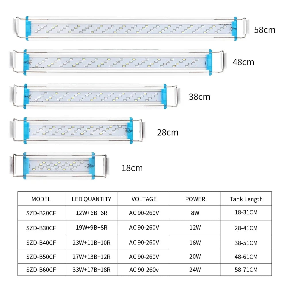 18-75CM Super Slim LEDs Aquarium Lighting Aquatic Plant Light Extensible Waterproof Clip on Lamp For Fish Tank 90-260V Pet Friendly Supplies