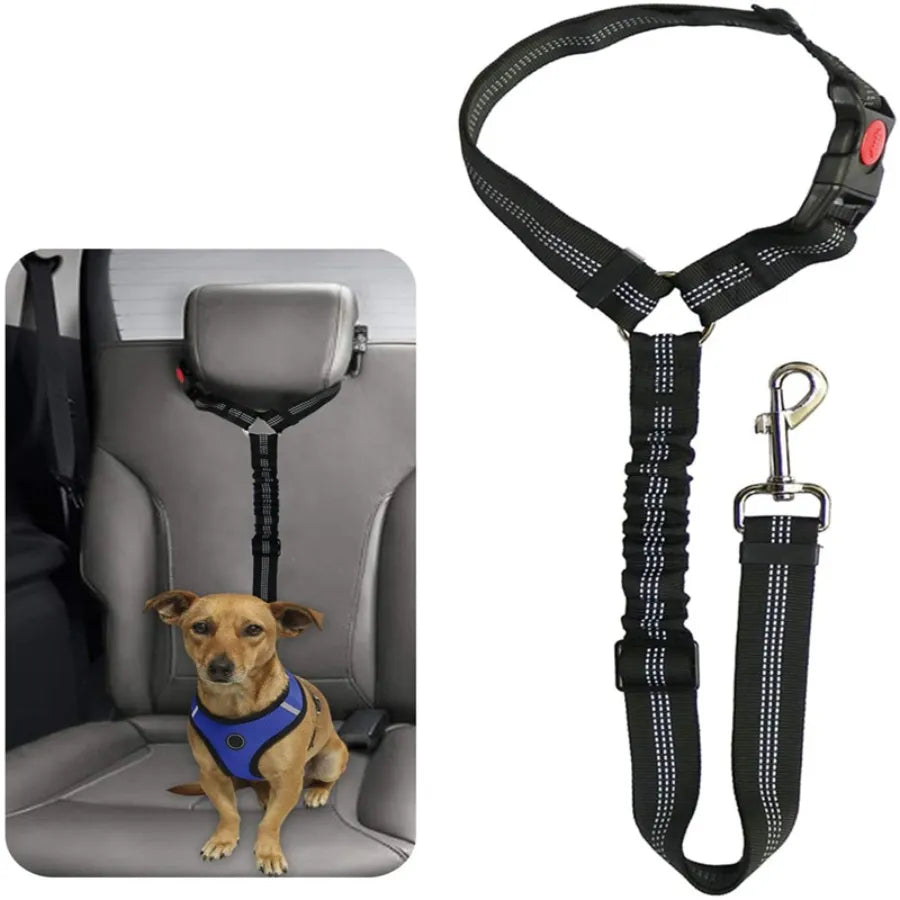 Dog car seat belt & leash with buffer elastic reflective safety rope Pet Friendly Supplies