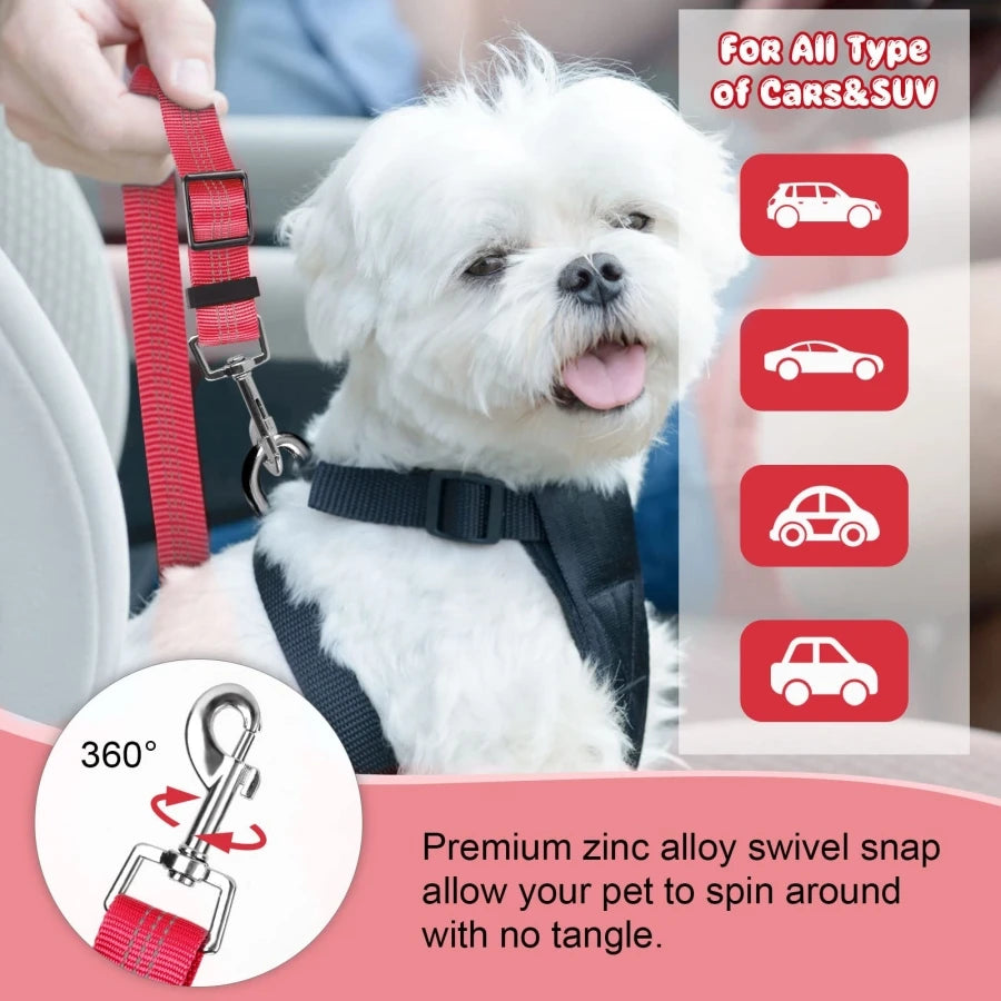 Dog car seat belt & leash with buffer elastic reflective safety rope Pet Friendly Supplies