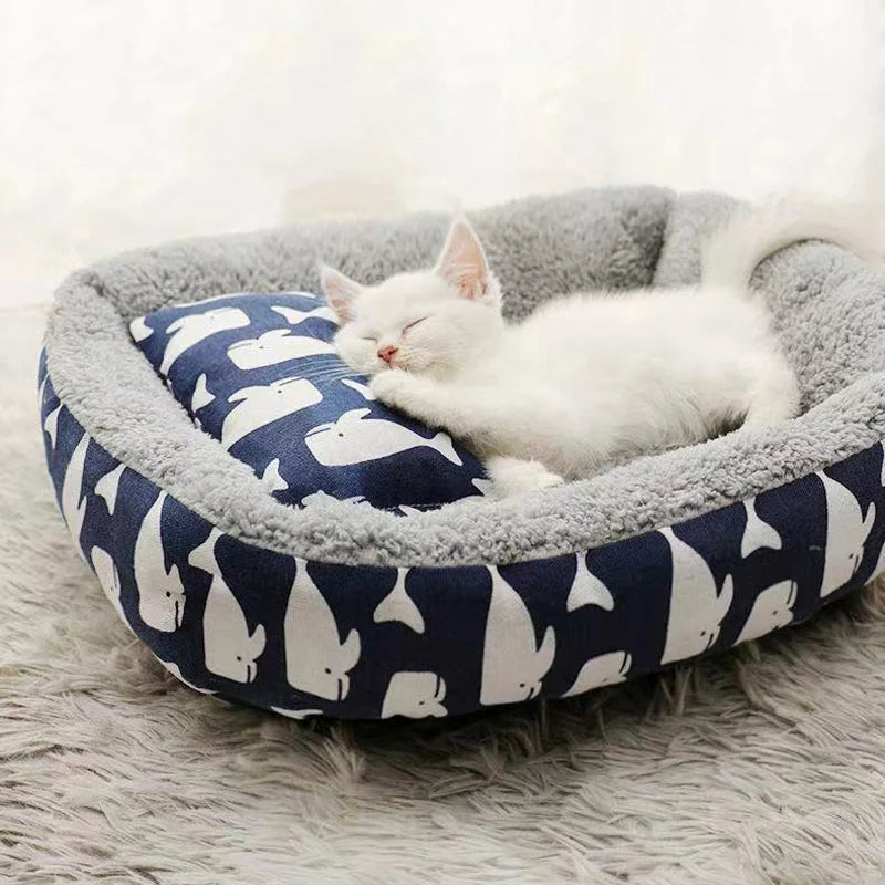 Navy Blue Warm Winter Cushion Dog Bed Pet Friendly Supplies