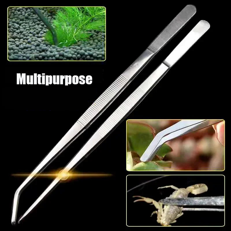 16cm Curved Stainless Steel Tweezers Fish Tank Aquatic Plants Aqaurium Tool Water Plant Curved Pliers Birds Reptile Feeding Tongs - Pet Friendly Supplies