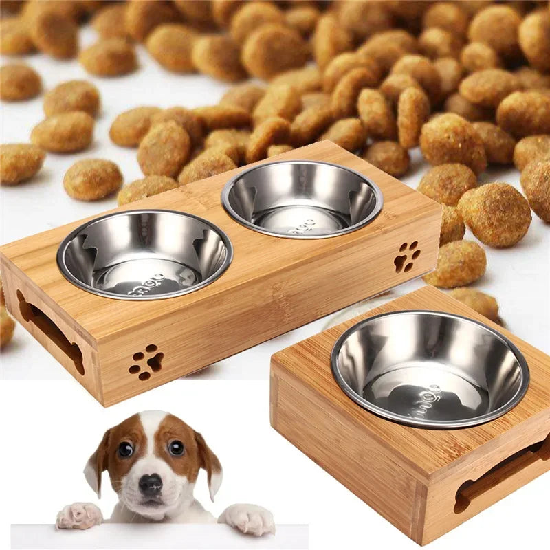 Bamboo Wooden Pet Bowl Pet Friendly Supplies