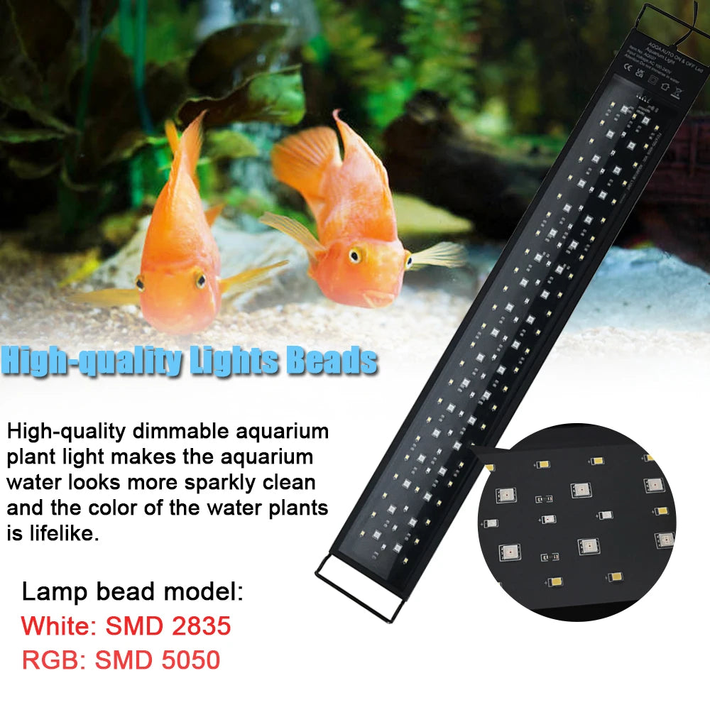 30-60cm Fish Tank 24/7 Full Spectrum Lighting LED Light Aquarium Decoration Aquatic Plant Growth Lamp IP68 Waterproof 100V-240V Pet Friendly Supplies