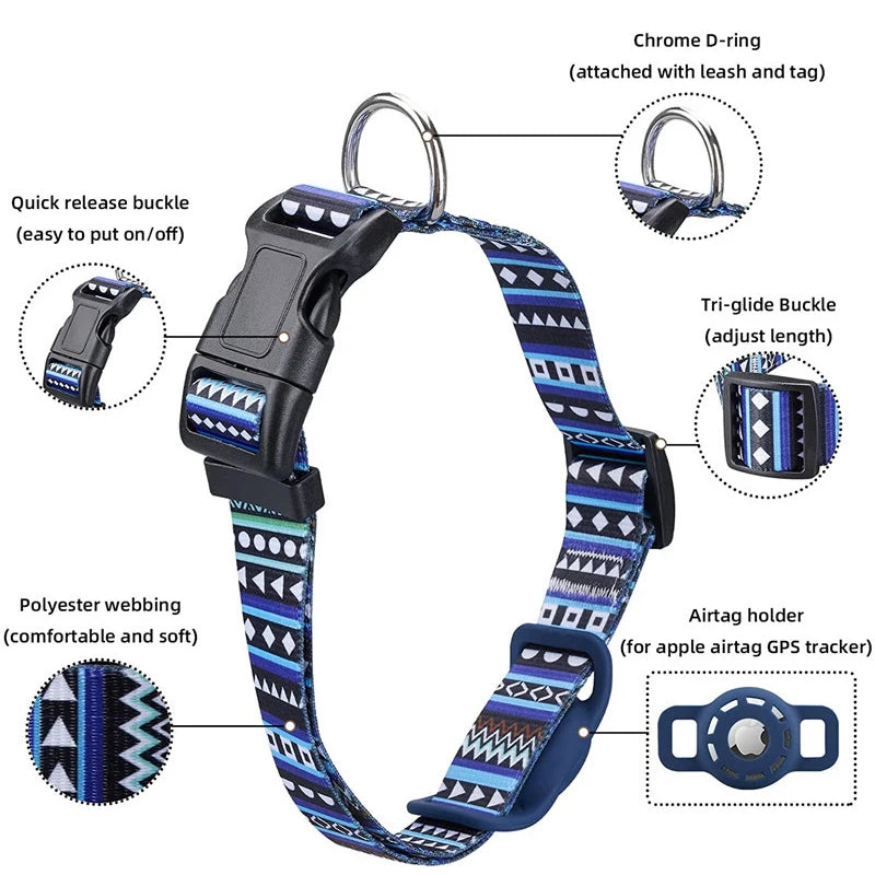 Digital Printing Dog Collar With Airtag Holder - Pet Friendly Supplies