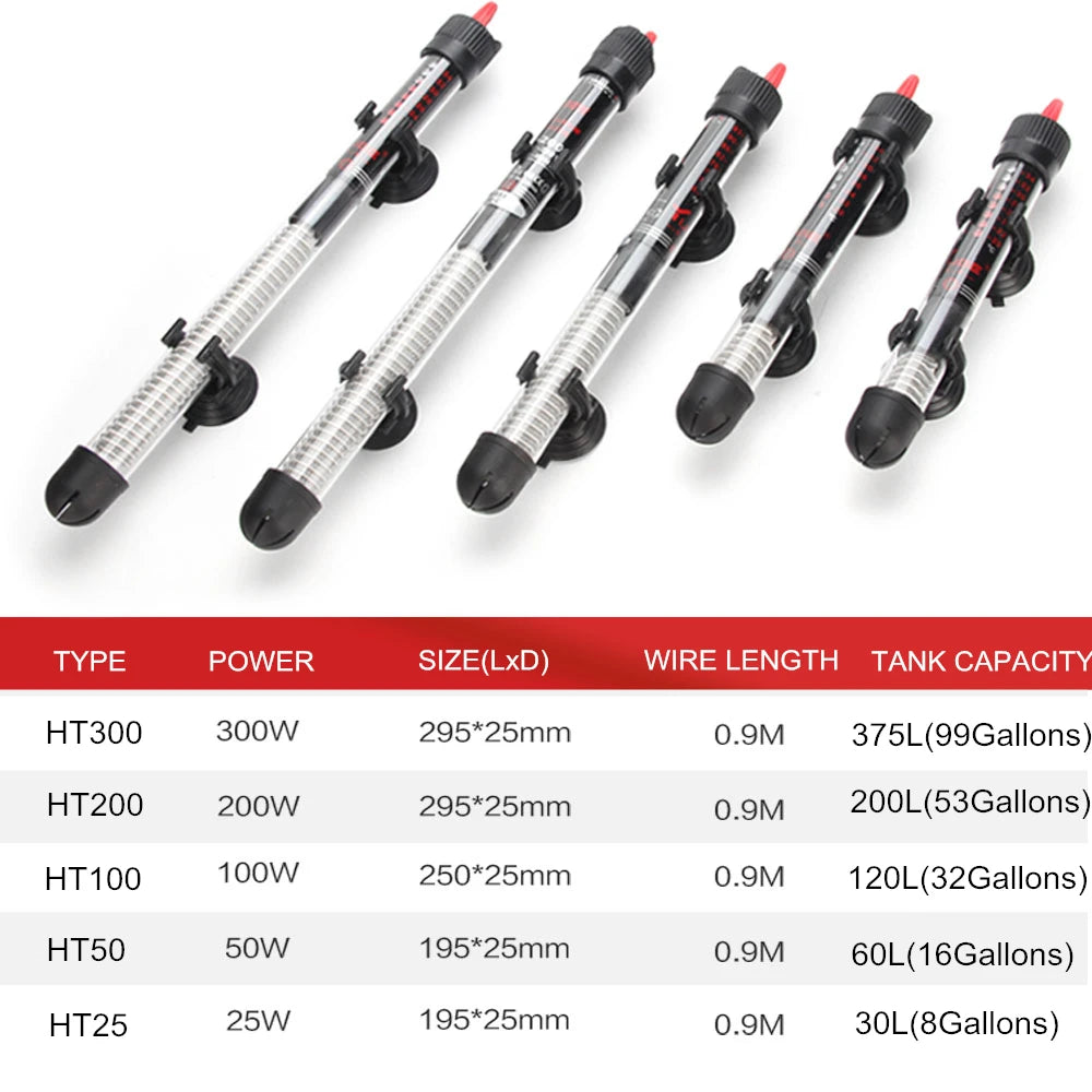 110v-220v Adjustable Temperature Thermostat Heater Rod 25W/ 50W/ 100W/ 200W/ 300W Submersible Aquarium Pet Friendly Supplies