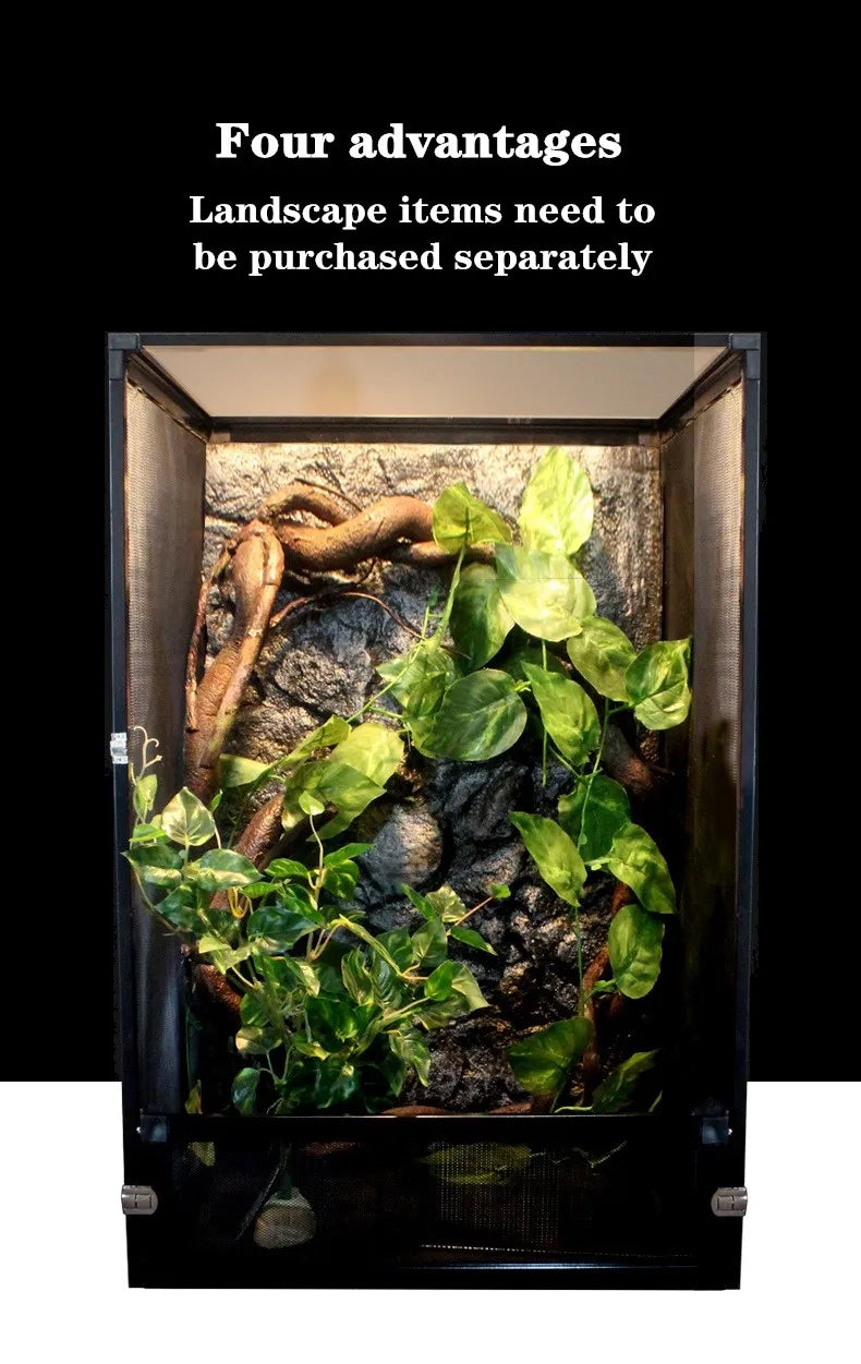 Stylish Black Reptile Terrarium Habitat Fresh Air Screen Design With Aluminium Frame - Pet Friendly Supplies