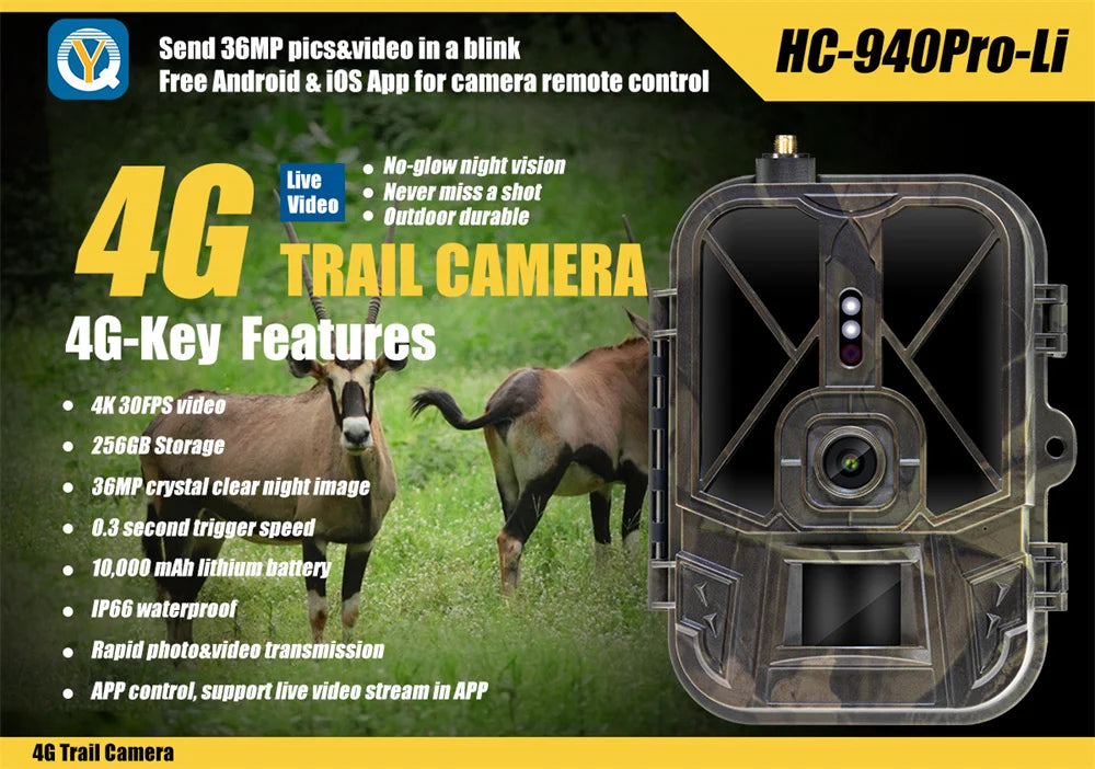 4G HD LIVE Video Lithium Battery Cellular Trail Camera 50MP 4K Wireless Game APP Cloud Service Waterproof IP66 Wildlife Cam - Pet Friendly Supplies