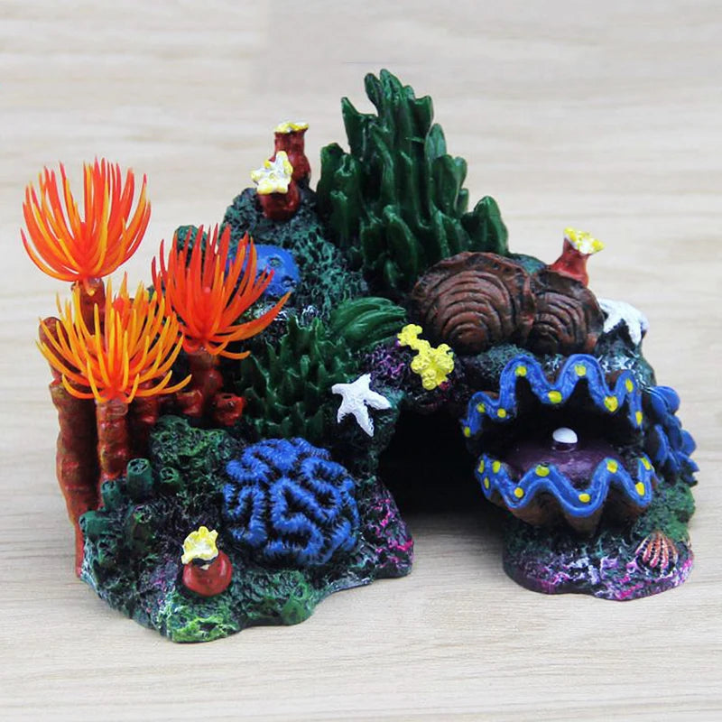 Aquarium Resin Coral Plant Shell Reef Mountain Cave Ornament Fish Tank Decor Pet Friendly Supplies