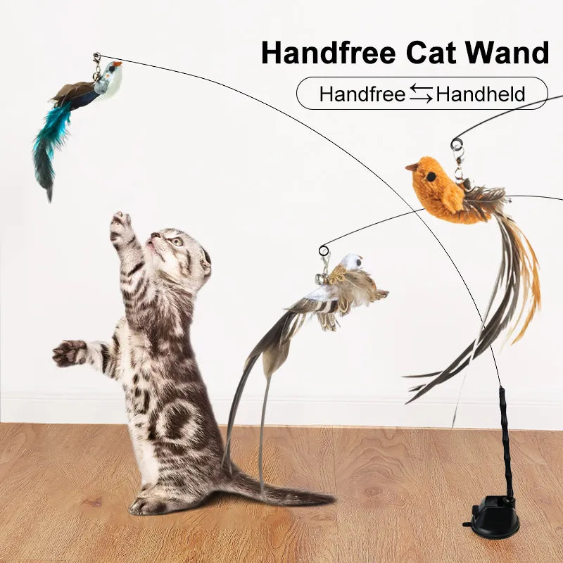 Handfree Bird/Feather Cat Wand with Bell Pet Friendly Supplies